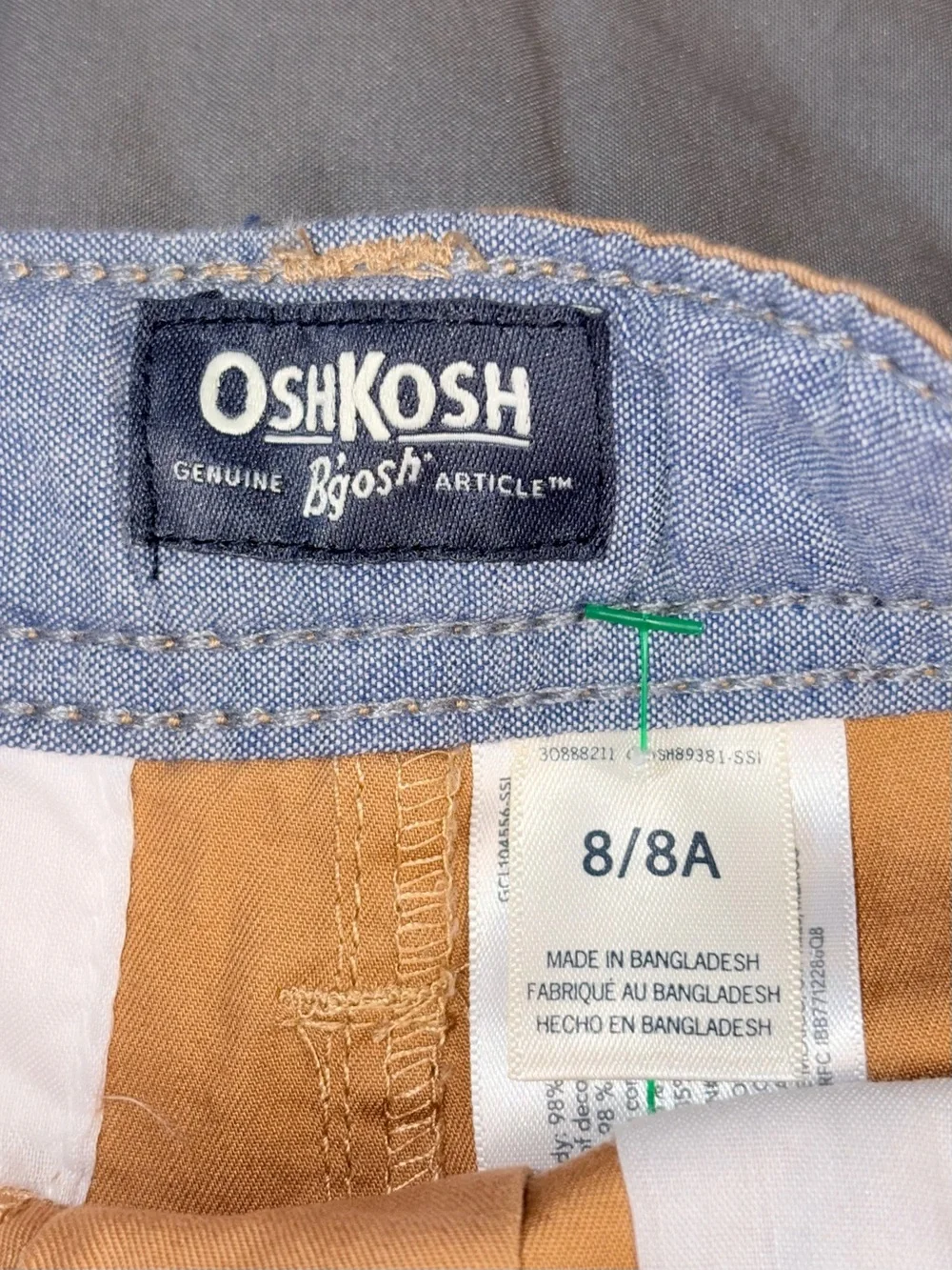 OshKosh B’gosh Boys Size 8 Tan Stretch Chino Shorts NWT